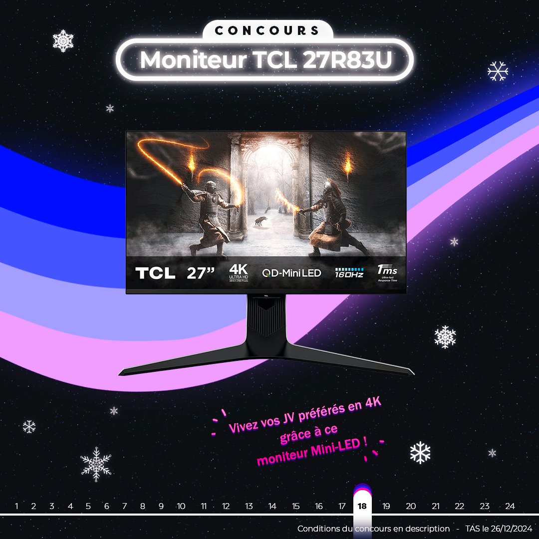 Frandroid's tweet image. #CONCOURS JOUR 18🎄
 
Gagnez un moniteur Gaming 27R83U de TCL !✨
▶️Pour participer :  📷#FrandroidOffreMoi + un moniteur gaming TCL  + @TCL_TV_FR 
▶️ RT + Like
▶️ Follow @Frandroid + @TCL_TV_FR