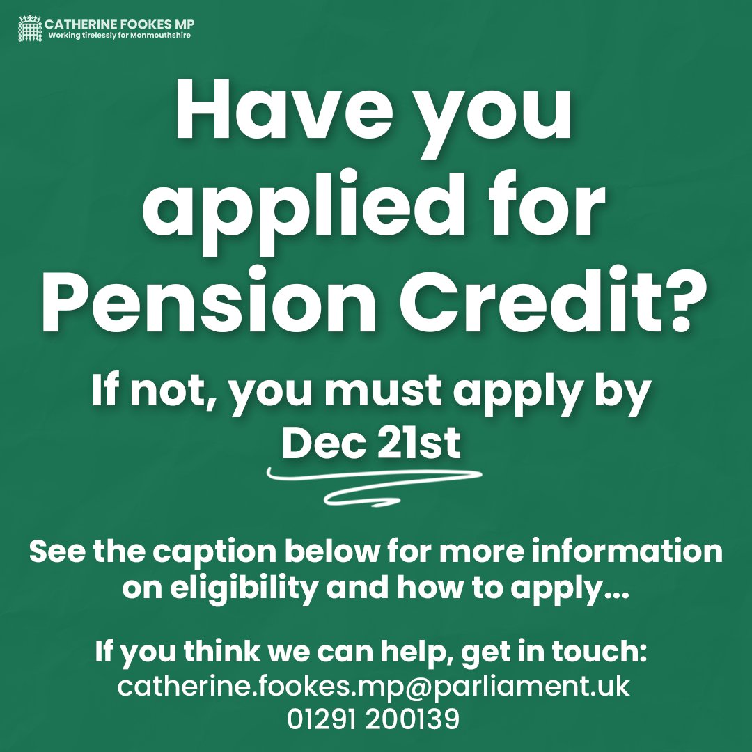 Have you applied for Pension Credit yet?

The deadline for applications is December 21st. Being eligible for Pension Credit means you have access to additional support like the Winter Fuel Allowance.

Check if your eligible: gov.uk/pension-credit…

Apply: gov.uk/pension-credit…