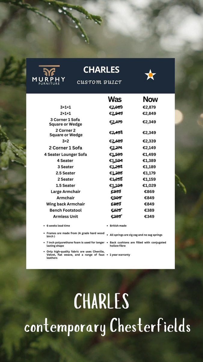 murphyfurn's tweet image. Introducing CHARLES, colour-drenched Custom Built Chesterfield sofas and wing backed chairs.
We will be showcasing the new products as we come up to Christmas Ask for CHARLES. #wingbackchair #accentchair #wintersale #wexford #naas #gorey #carlow #tallaght
murphyfurniture.ie/search?control…