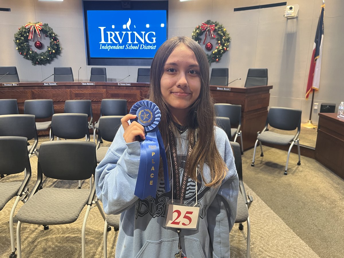 IrvingISD's tweet photo. After an hour of intense competition, the results are in! 🥁 Congratulations to our 1st and 2nd place winners 🥳:

🥇Elaina Ruiz, @TravisMSBobcats 
🥈Justin Gebauer, @LivelyEagles https://t.co/opMlV9TaUU