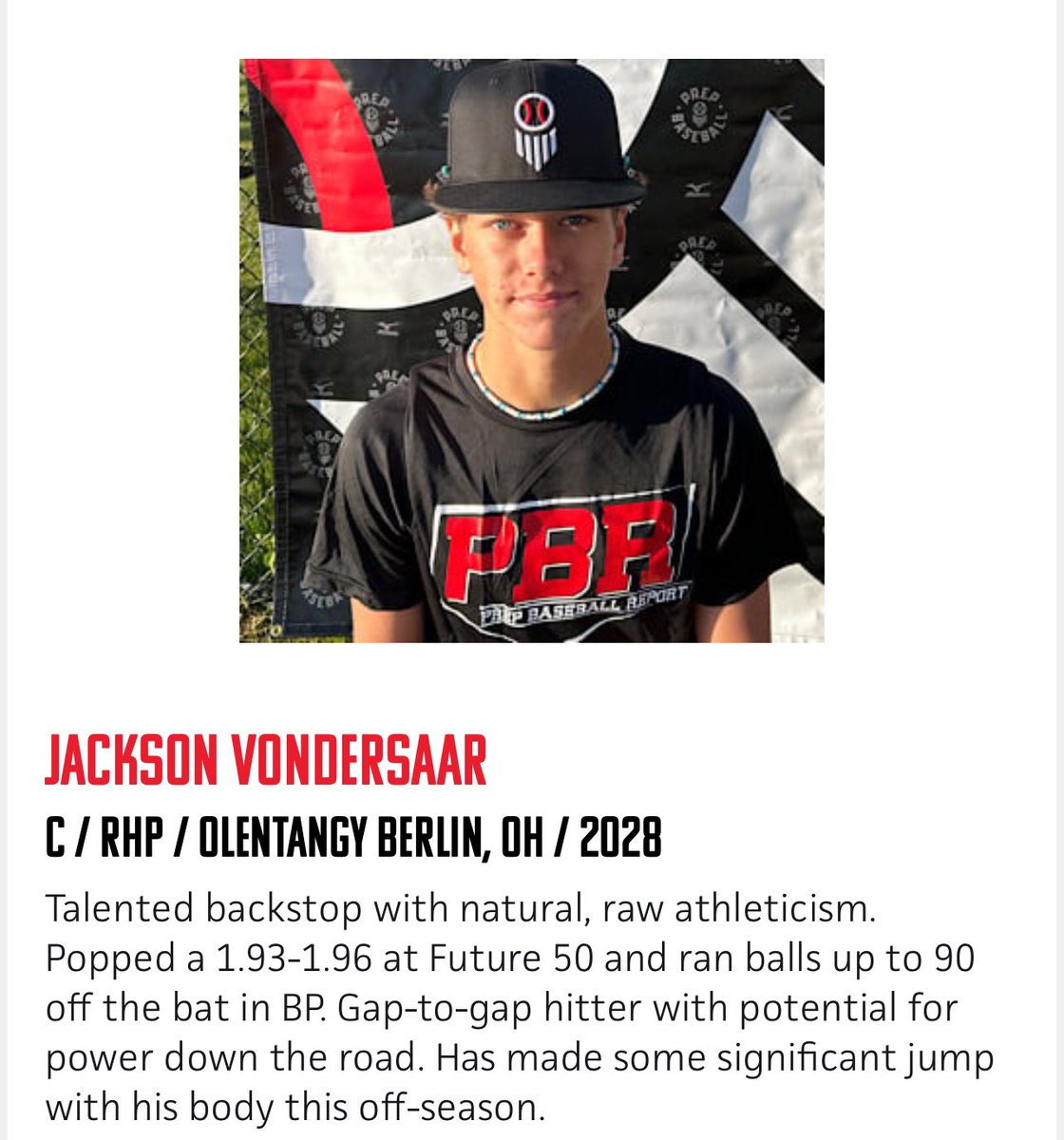 Hit Dogs Ohio National 15U (@ohiohitdogs) on Twitter photo Congratulations to <a href="/j_vondersaar/">Jackson Vondersaar</a> on earning his <a href="/PrepBaseballOH/">Prep Baseball Ohio</a> top player ranking in the 2028 class! Absolute stud of an athlete with quick twitch ability unmatched. <a href="/weldyprep/">Kyle Weldon</a> <a href="/_CoachPeteW/">Coach Pete Whitmer</a> <a href="/obhsbaseball/">Berlin Bears Baseball</a>
x.com/ohiohitdogs/st… Congratulations to <a href="/j_vondersaar/">Jackson Vondersaar</a> on earning his <a href="/PrepBaseballOH/">Prep Baseball Ohio</a> top player ranking in the 2028 class! Absolute stud of an athlete with quick twitch ability unmatched. <a href="/weldyprep/">Kyle Weldon</a> <a href="/_CoachPeteW/">Coach Pete Whitmer</a> <a href="/obhsbaseball/">Berlin Bears Baseball</a>
x.com/ohiohitdogs/st…