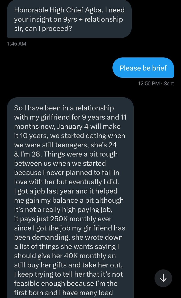 jon_d_doe's tweet photo. Please read this DM.

It's from a 28 year old man whose 24 year old girlfriend is demanding for 40k as monthly allowance from his meager 200k-250k per month income.

Not only that, she is also demanding for other expenses to be taken care of.

When I got my first good paying job, https://t.co/AsMofwDG76