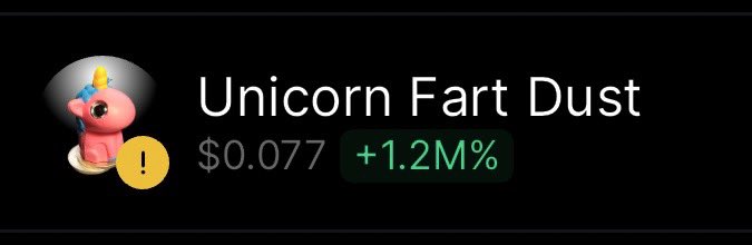 My Sol meme coin “unicorn fart dust” $UFD is up 1.2 million %.

And my normal crypto portfolio is down.

What is life ?