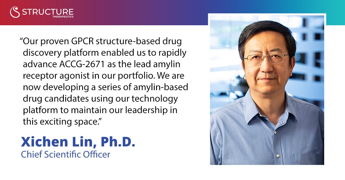 We're excited to announce the selection of our lead oral small molecule amylin receptor agonist, ACCG-2671. #Amylin is a promising therapeutic target for #obesity and related diseases due to its effects on reducing food intake and slowing gastric emptying. ACCG-2671 was designed