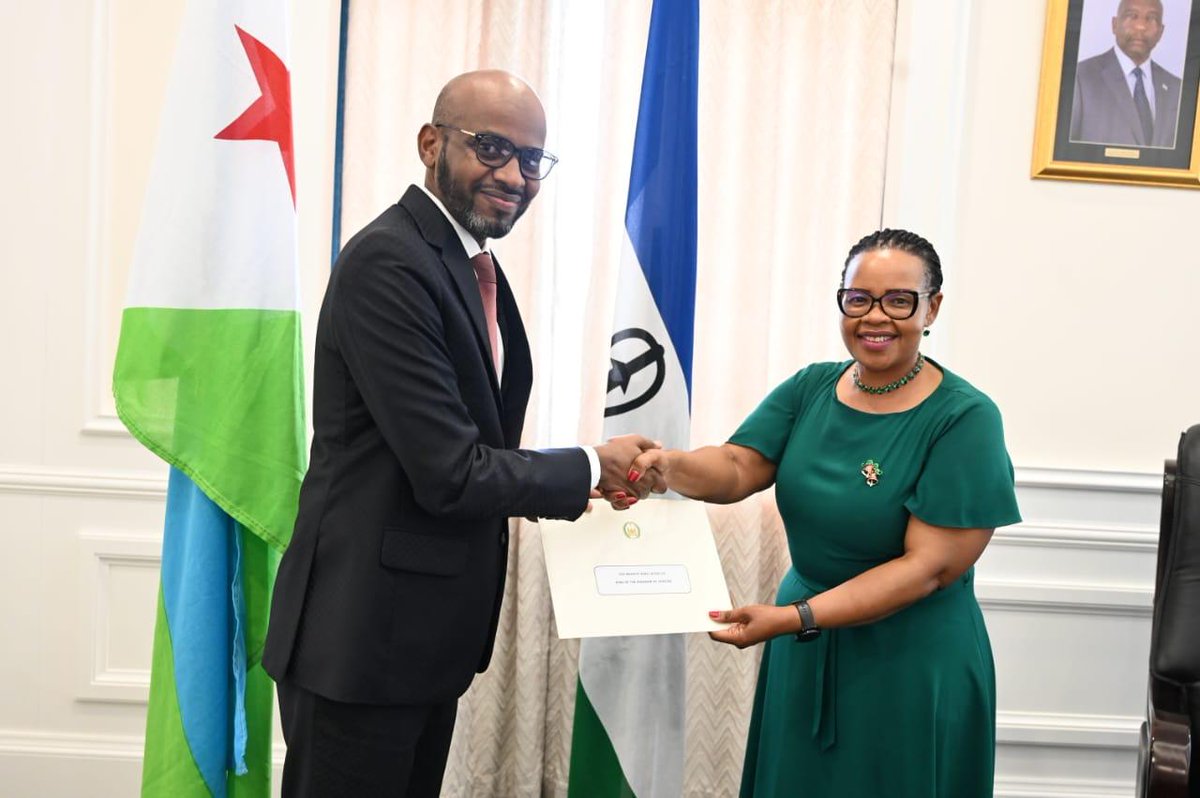 MoSougal's tweet photo. It has  been an honour to accompany H.E. Mohamed Abdoulkader Moussa, Minister of Environment and Sustainable Development on an official visit to Lesotho in support of the candidacy of H.E. Mahmoud Ali Youssouf for the Chairmanship of the African Union Commission https://t.co/Jt8dSE2yWS