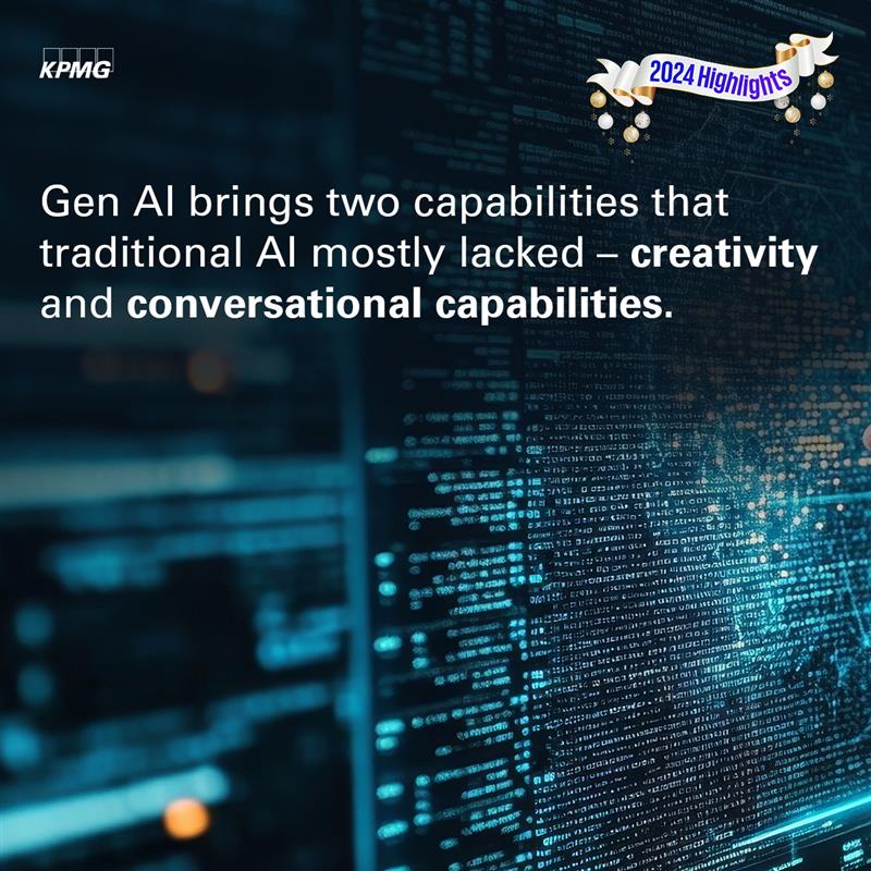 KPMGIndia's tweet image. By offering creativity and conversational capabilities, #GenAI has revolutionised and democratised AI, making it accessible to most users through media of their choice for the occasion. More in our latest thought leadership 'ACED through AI" social.kpmg/ENRich2024 | #ENRich2024