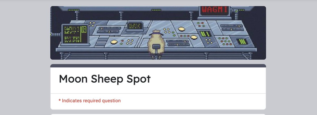 Shrmurda (@shrmurda1) on Twitter photo Fill Fast!!!
Their first NFT project is currently worth $1K on Opensea!!!!!
Learn more about <a href="/moonsheepverse/">Moonsheep 🌙</a> through this form
docs.google.com/forms/d/1Gty2V…
The first to fill correctly automatically gets a spot
Remaining will be raffled among late fillers
Winners list tba on TG Fill Fast!!!
Their first NFT project is currently worth $1K on Opensea!!!!!
Learn more about <a href="/moonsheepverse/">Moonsheep 🌙</a> through this form
docs.google.com/forms/d/1Gty2V…
The first to fill correctly automatically gets a spot
Remaining will be raffled among late fillers
Winners list tba on TG