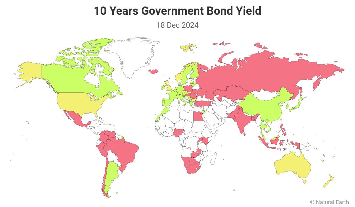 1 - A raiz do problema do problema do câmbio pode ir muito além do discutido até aqui e o mapa abaixo ajuda a entender:

Diferencial de juro longo com a Alemanha quanto mais vermelho, maior é o juro longo.

Explico: