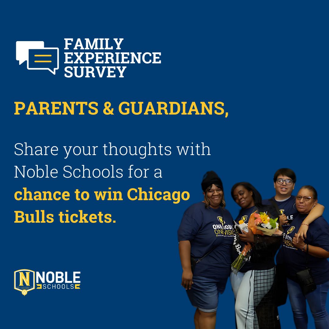 BeNobleJCP's tweet photo. Noble Parents! It's not too late for us to hear from you. When you complete the survey, you will be entered to win a pair of tickets to a Chicago Bulls home game🏀🎟️. Don’t delay, take the survey today!
https://t.co/BIKaLlJDam
#BeNoble #FES2024 #ParentVoice https://t.co/5YwpnYoME2