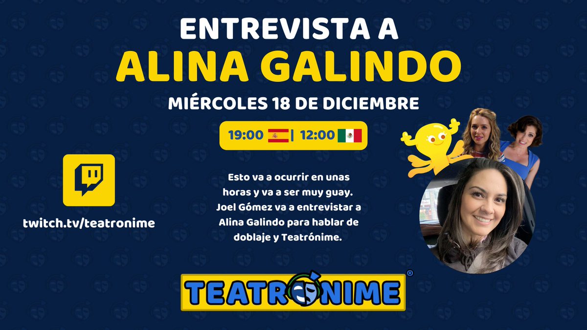 Alina Galindo y Joel Gómez estarán en twitch.tv/teatronime hablando de doblaje y Teatrónime y tú no te lo puedes perder :)