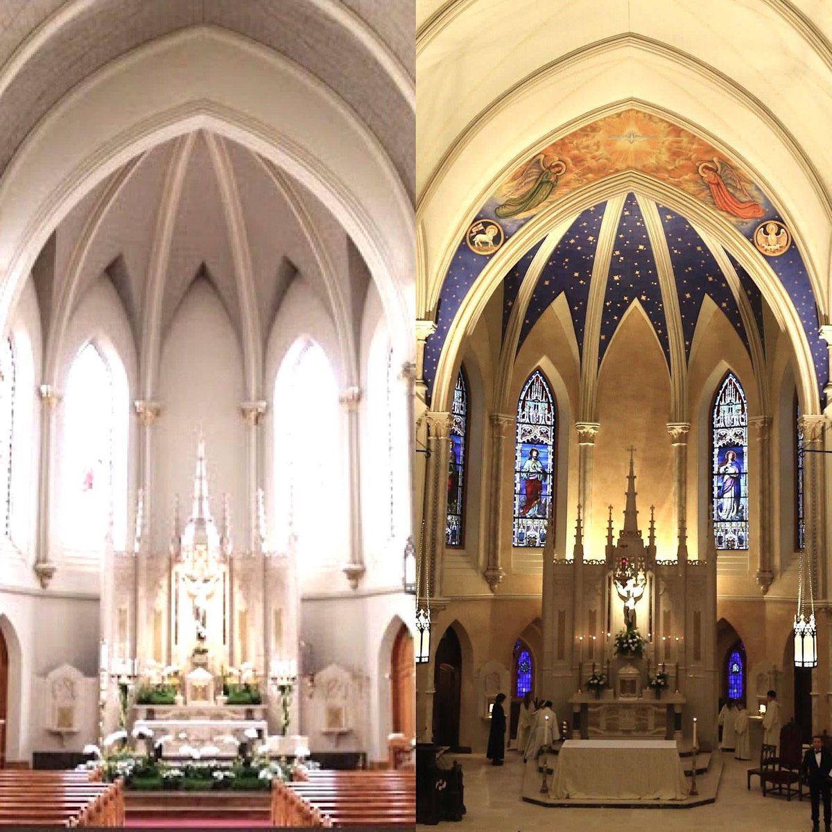 Sachinettiyil's tweet image. St John the Evangelist in Lambertville NJ before and after the restoration.