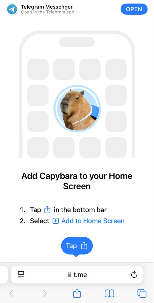 capybaraonsui's tweet photo. Easiest way to remember the daily check-ins for CAPYBARAS 📣

Open the app -> Click on three dots in the corner -> Add to Home Screen -> Your Home Screen should now have a cute capybara icon ready for daily check-ins! 

There you go! Keep it short, snappy, Capy &amp; be Happy 😜 https://t.co/rxRGYSpbi9