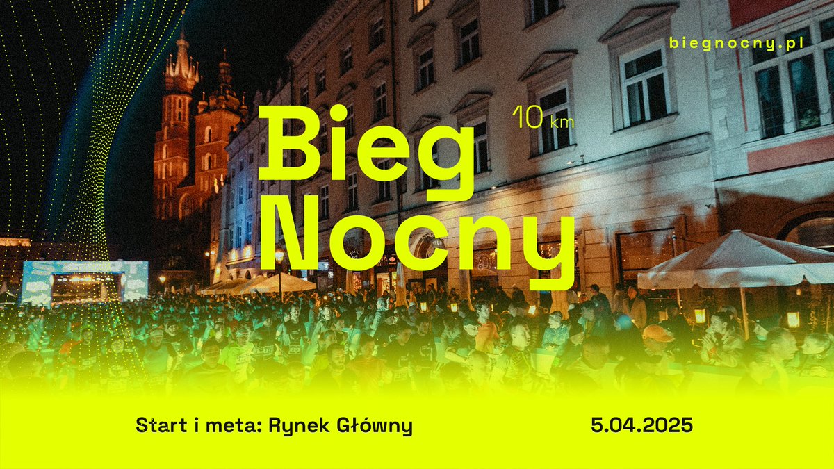 💥 Wystartowały zapisy do Biegu Nocnego na 10 km! 💥 
To będzie niepowtarzalna okazja, by poznać Kraków z zupełnie innej, nocnej perspektywy. 🌙 
 📅 Kiedy? 5 kwietnia 2025 r., godz. 20:30
 🎟 Limit uczestników: 7000 osób
 Zapisz się tutaj ▶️ tiny.pl/vpkkxbzr