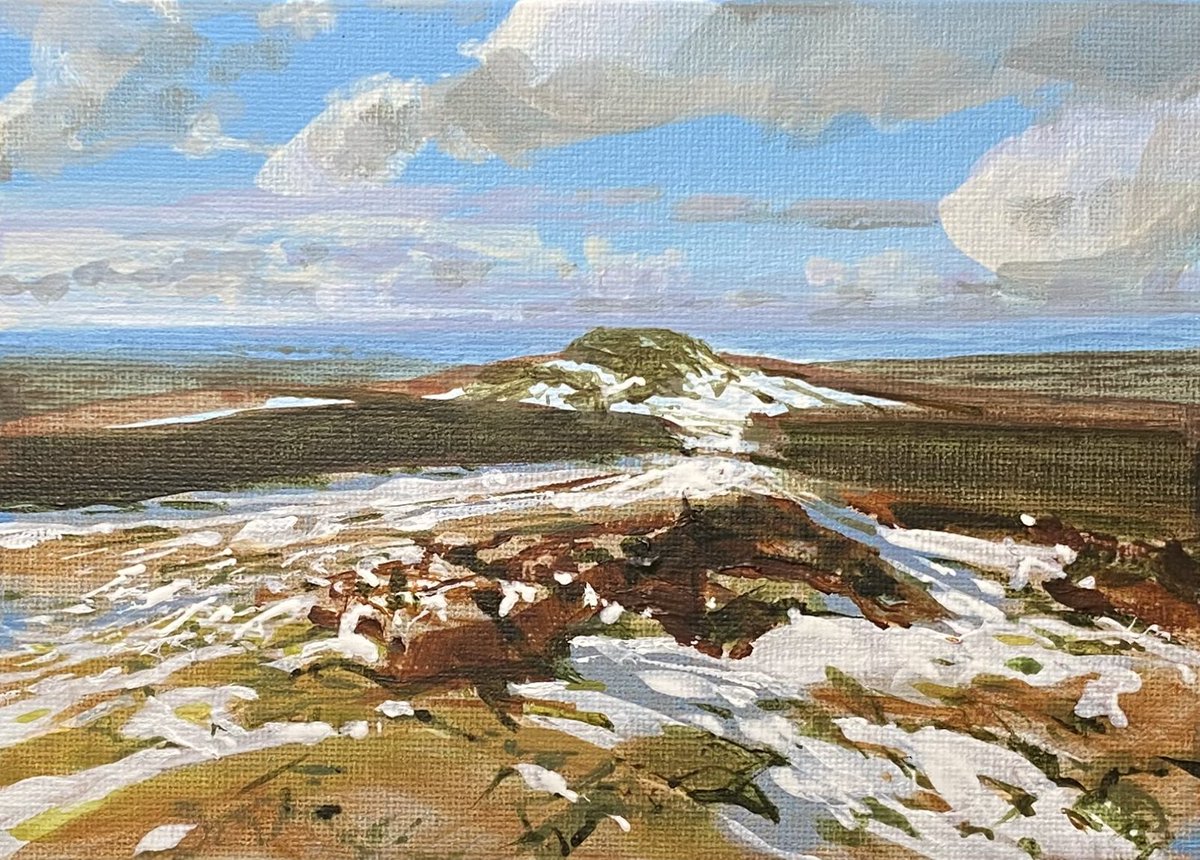 JCheall's tweet photo. Danby Beacon. Acrylic, 7x5”. Work in progress. #whitby #Danby #northyorkmoors #painting #fineart https://t.co/xfmKP0lW97