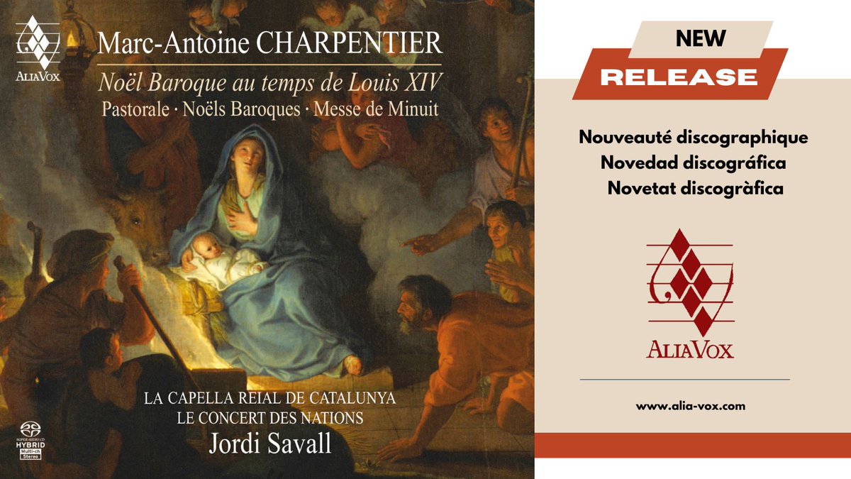 NEW RELEASE · NOUVEAUTÉ DISCOGRAPHIQUE · NOVEDAD DISCOGRÁFICA · NOVETAT DISCOGRÀFICA  

📀Noël Baroque au temps de Louis XIV, Charpentier📀

🔗Alia Vox Store: bit.ly/400dnp6

#JordiSavall #EarlyMusic