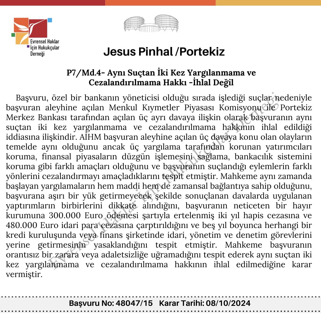 evrensel_haklar's tweet photo. Avrupa İnsan Hakları Mahkemesi’nin, Ekim ayında Daire ve Büyük Daire formasyonunda esasa ilişkin verdiği kararlardan 30'unu yüksek ve orta öneme sahip karar olarak tasnif etti. EHHD olarak bu kararlar hakkında Türkçe bilgi notları hazırladık.
İyi okumalar dileriz.
 #humanrights https://t.co/pV2Nqhp9B6