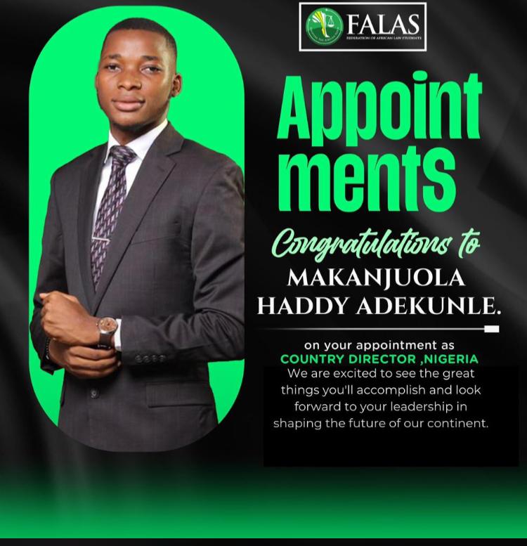LasuNamlas's tweet photo. Congratulations to our very own Haddy Makanjuola on his well-deserved ✨ appointment as COUNTRY DIRECTOR, Nigeria by FALAS! 🎉 We're beyond proud of your achievements, Haddy! 😊 This is a testament to your dedication, leadership skills, and passion for excellence.🏆 https://t.co/QzO308X9uu