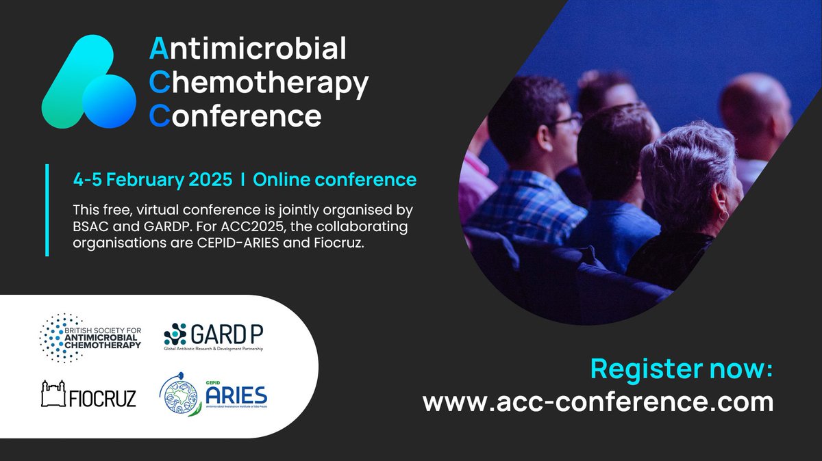 Participa en la Conferencia de Quimioterapia Antimicrobiana 🦠 organizada por <a href="/gardp_amr/">Global Antibiotic R&D Partnership (GARDP)</a>, <a href="/fiocruz/">Fiocruz</a>, <a href="/BSACandJAC/">BSAC</a> y CEPID ARIES 🇧🇷.

El evento es en línea y gratuito y se llevará a cabo los días 4 y 5 de febrero de 2025.

🔗 Regístrate aquí: acc-conference.com

#AMR