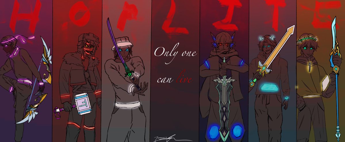 dragneelyuki1's tweet image. LMAO I remember rushing this dumb aah drawing for a hoplite drawing contest 😭 (left to right: zova Sweatgod flowtives grennija raindynasty fetch) #hoplite