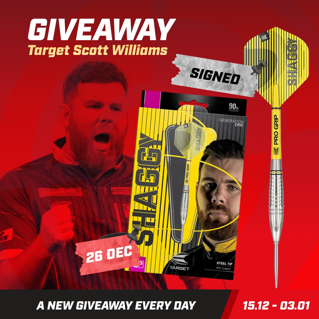 🚨 GIVEAWAY: Win signed Scott Williams darts! 🎯

How to enter:
1️⃣ Like our post on Instagram, Facebook, or X ❤️
2️⃣ Comment your preferred weight!

Tag a Shaggy fan! 🏆
Ends: Dec 26, 2024. Winner chosen from 1 of our social channels.

#Giveaway #Darts #Shaggy