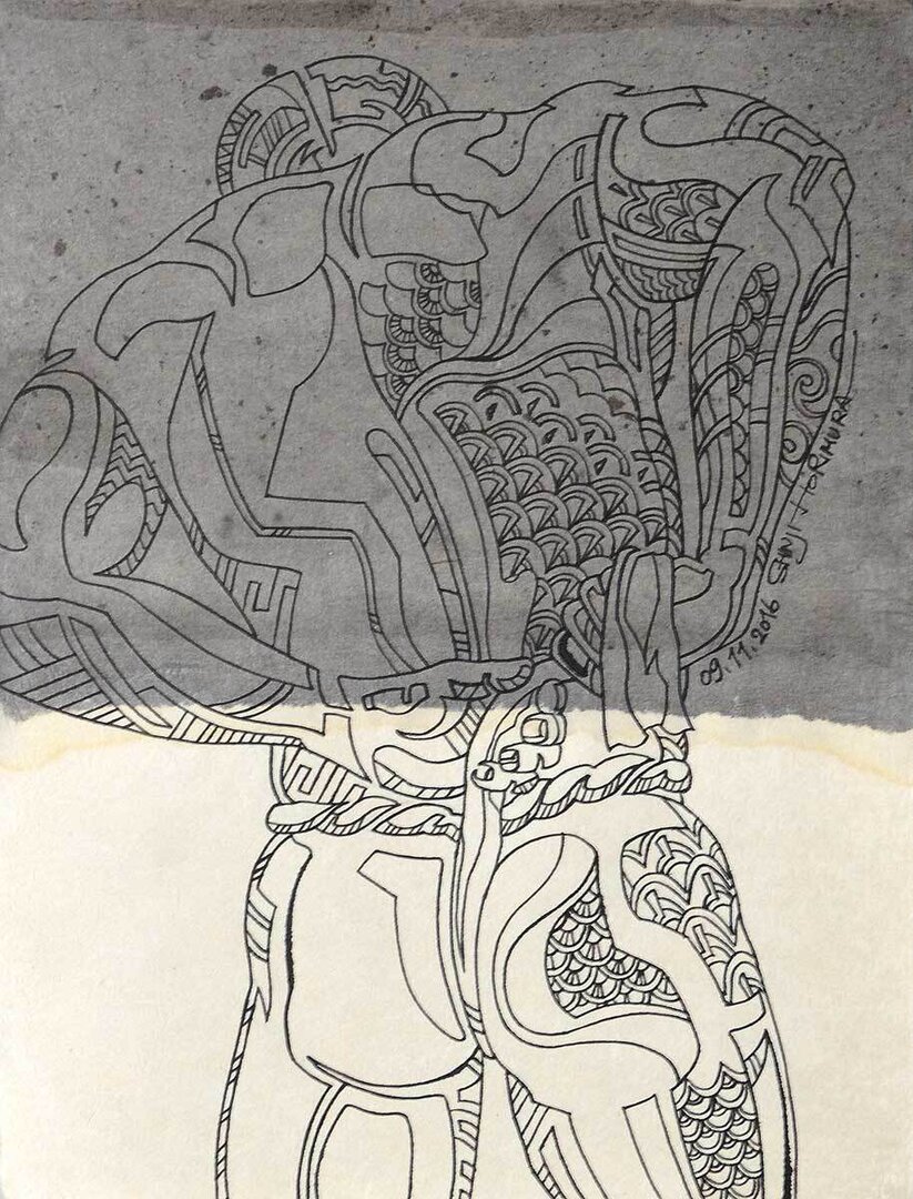 Shinji Horimura, WAH-019, Untie, Sumi ink (Japanische Tusche) auf Washi paper ("Reis-Bütten“), ca.26x33cm, sign., dat. 2016 

en détail - Internationale Gruppenausstellung

kunstbehandlung.com/Programm/En-de…