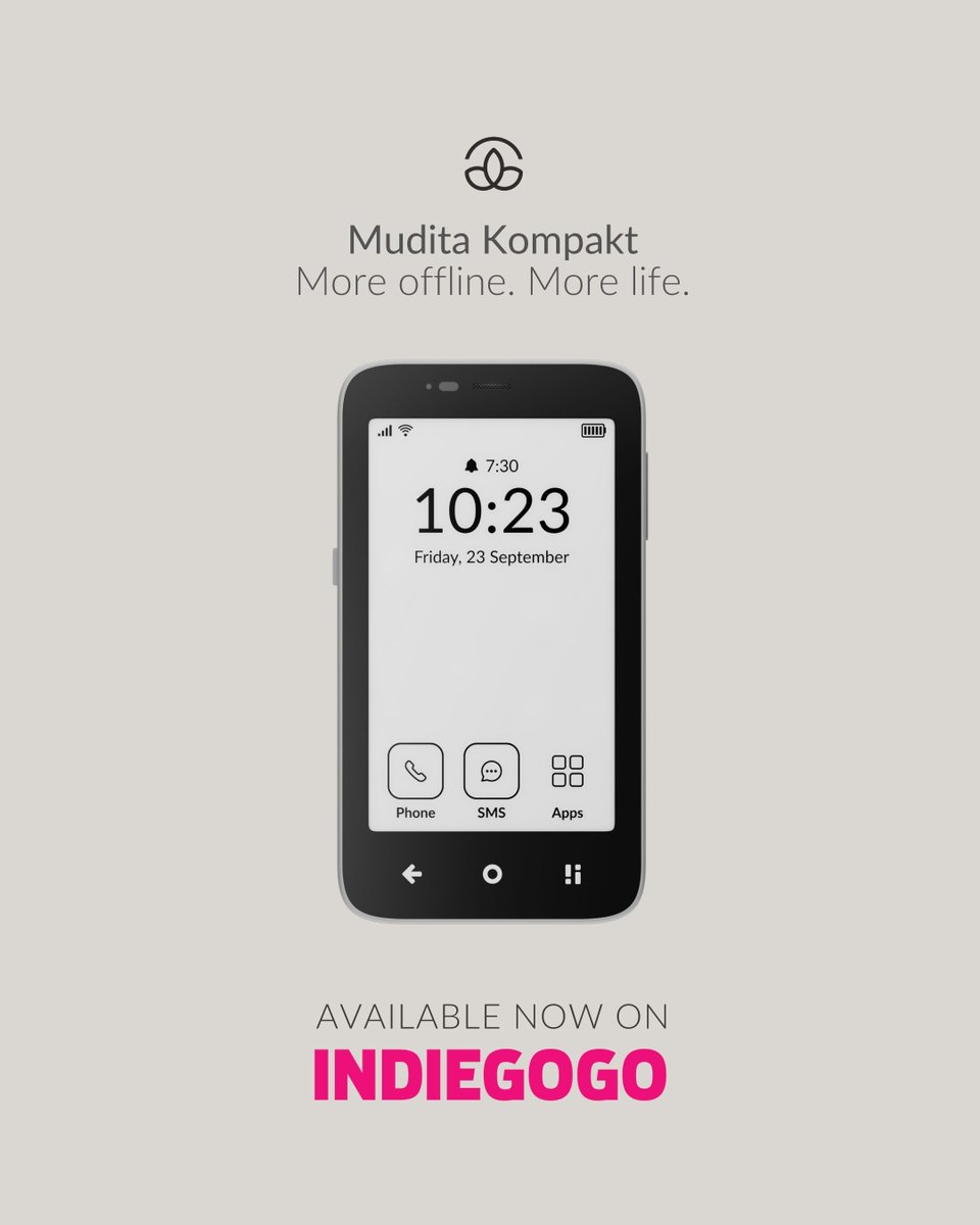wearemudita's tweet photo. Mudita Kompakt isn’t just a phone - it’s a tool for reclaiming the things that truly matter.
Available now on Indiegogo ➡️ https://t.co/bVIdsTieYr
#muditakompakt #mindfultech #wearemudita #dumbphone #minimalistphone #einkphone #moreofflinemorelife https://t.co/yGGDjo7Gn0