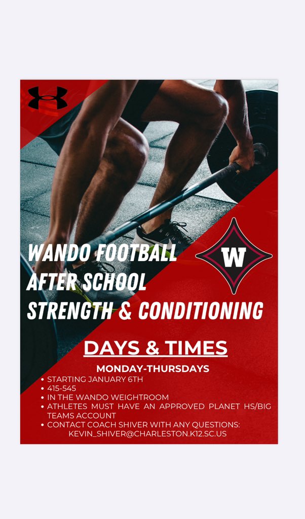 WandoHSFootball's tweet photo. Finish strong in the classroom, enjoy your winter break and weโll see you January 6th for Winter Workouts. Itโs time to get back to work! ๐ช
#CHOP #WonByOne #WarriorMentality #WeAreWANDO https://t.co/El2o5ttyte