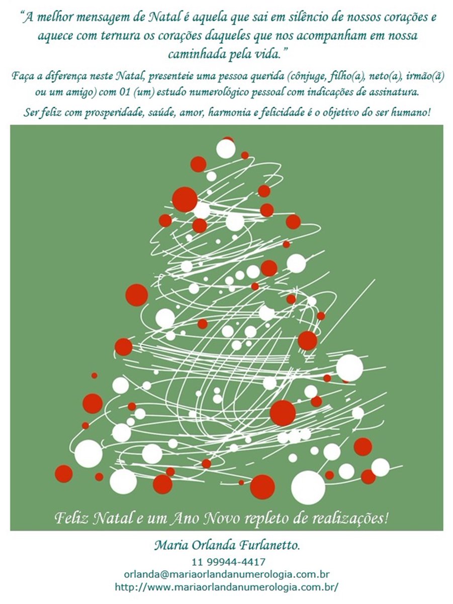 monumerologia's tweet photo. Faça a diferença neste Natal, presenteie uma pessoa querida (cônjuge, filho(a), neto(a), irmão(ã) ou um amigo) com 01 (um) estudo numerológico.
Maria Orlanda Furlanetto.
orlanda@mariaorlandanumerologia.com.br
https://t.co/4PeSTXY5DT

#mariaorlandanumerologia  #assinaturaideal https://t.co/QKNTRiV5On