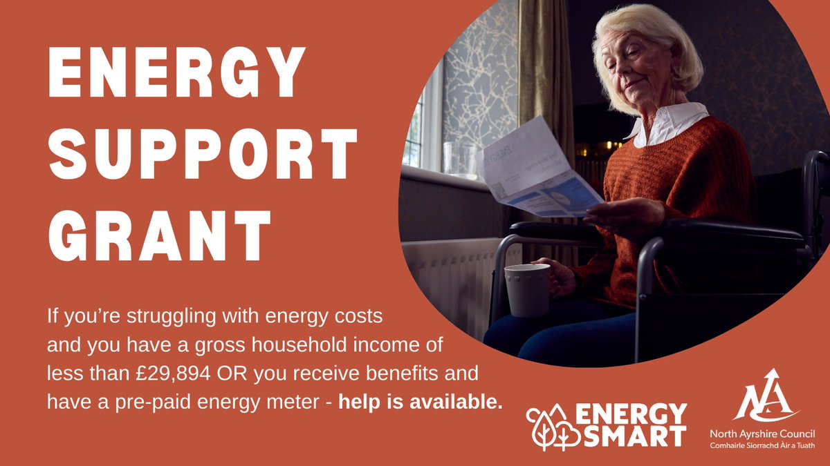 An Energy Support Grant is available now for North Ayrshire residents who are struggling to pay their home energy bills.

As we continue to navigate our way through the Cost-of-Living Crisis, North Ayrshire Council’s Energy Smart programme aims to support residents with both