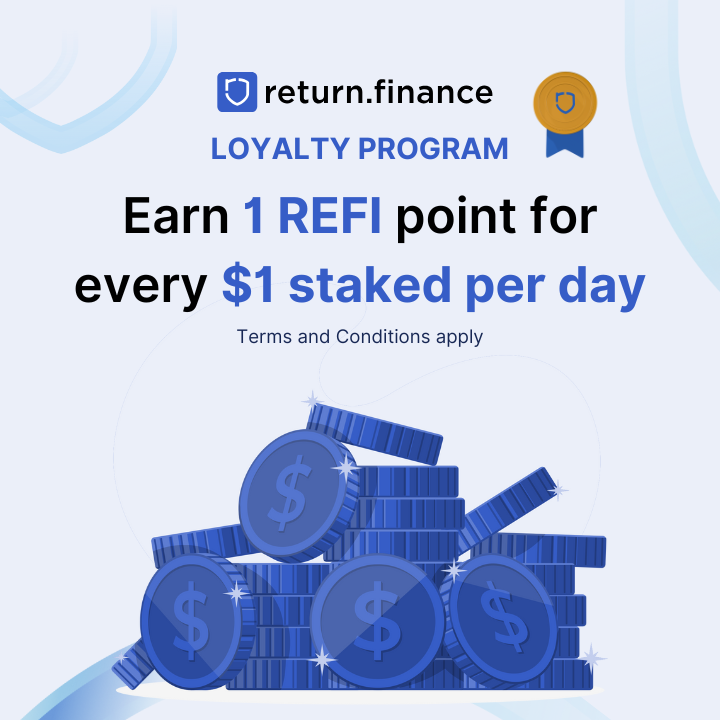 💸 Stake and Earn REFI Daily!
Every dollar you stake on Return Finance earns you 1 REFI point per day.
The more you stake, the more you grow your rewards! 🌟
📖 Learn all about the Return Finance Loyalty Program here: return.finance/blog/earn-refi/
#DeFiRewards #ReturnFinance