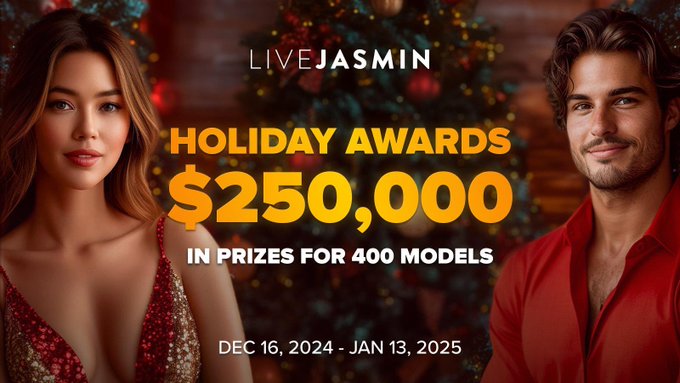 ?The @LiveJasmin Holiday Awards are here, and we have $250,000 in prizes for 400 models! ? ? Shine bright