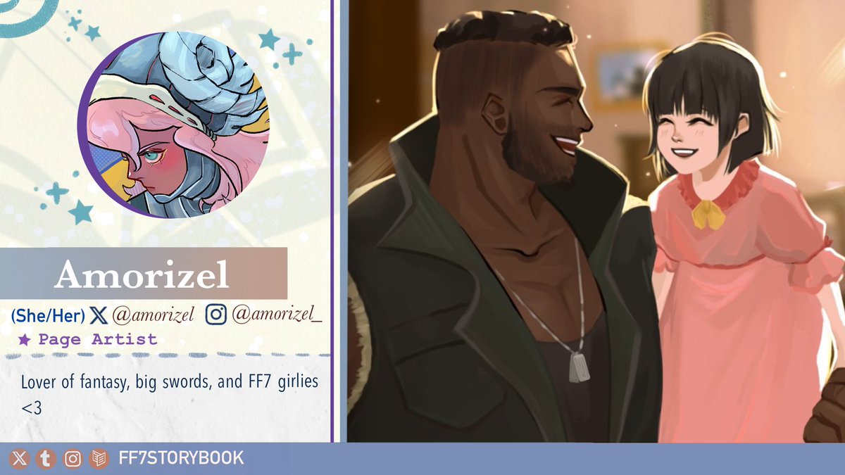 Welcome <a href="/amorizel/">🗡 auds</a> to #FF7Storybook as our 📖page artist🗡️! She loves Little Red Riding Hood among many others, and her favorite FF7 characters are Aerith, Zack, Tifa, Reno.