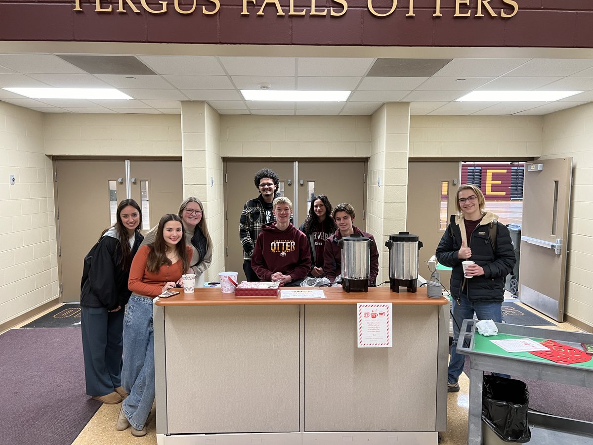 FFHS student council members are busy selling hot chocolate this morning! $2 a cup at door H! Proceeds benefit Otter Closet!