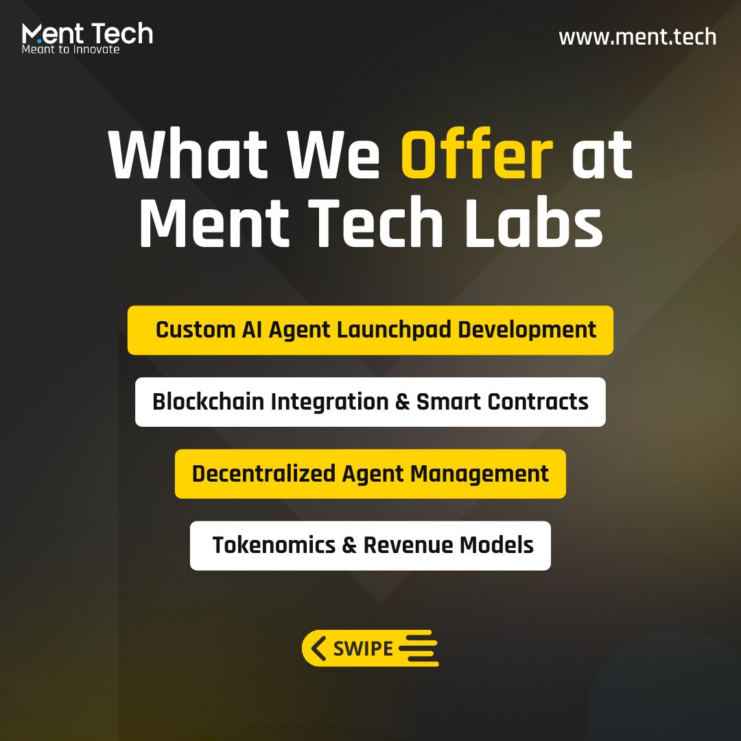 menttechlabs's tweet photo. Revolutionize the future with AI + Blockchain! 
From custom AI agent launchpads to smart contracts and tokenomics, we bring your vision to life. 🚀 

Let’s build the next big thing together! 🤝

👉 Visit us at [https://t.co/8xd4brqFOW]

#ai #blockchain #menttechlabs. https://t.co/jTT13xUgCY
