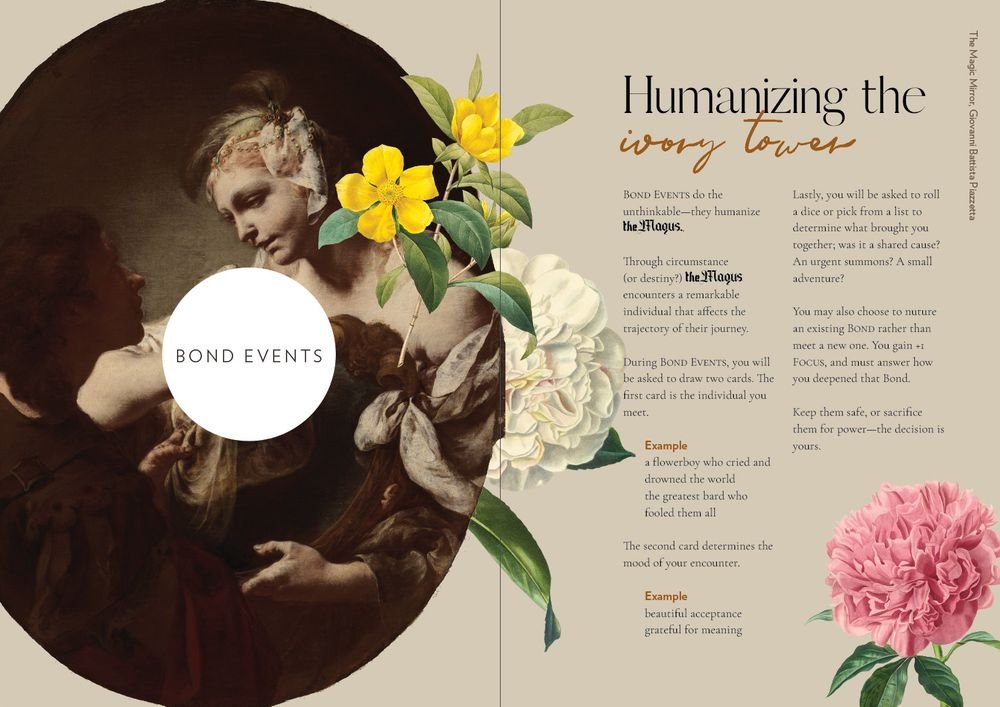 A spread from the redesigned The Magus #ttprg — that's right, I'm finally migrating the layout from PowerPoint. #RPGSEA