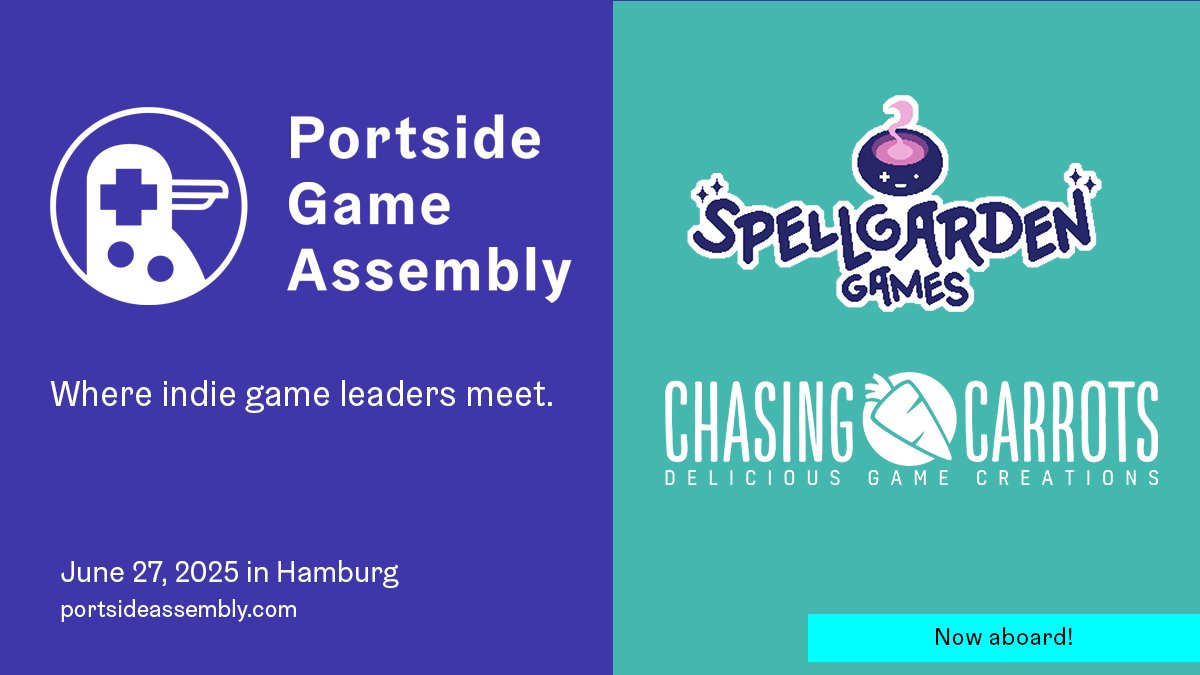 portside_game's tweet photo. Before we wrap up for this year, we want to give a warm welcome to two more studios joining us aboard the Portside Game Assembly next year! Ahoi to @SpellgardenDevs  and Chasing Carrots! ⚓ https://t.co/UbwFsrG74E