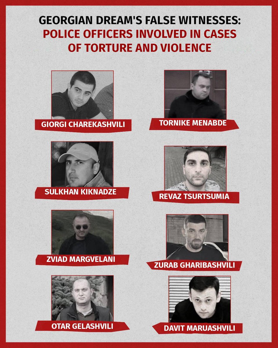 Transparency_GE's tweet photo. Based on analyzed information from victims' testimonies to lawyers and publicly available sources, we note that Georgia’s Ministry of Internal Affairs employed premeditated brutal methods and systemic torture to suppress peaceful protests that began on November 28.

Excessive use of force in dispersing protests
The Ministry of Internal Affairs used various special measures to disperse tens of thousands of peaceful demonstrators, including water cannons mixed with unknown substances, pepper spray, tear gas of uncertain composition, and other tactics.

In some instances, water cannons were deployed following warnings to disperse, while in other cases, riot police initiated chasing and capturing protesters, while warnings were issued after.

After using water cannons, riot police launched large quantities of tear gas, which made breathing and visibility impossible, induced panic, and created a significant risk of stampedes and chaos.

To apprehend protesters engulfed in tear gas, special forces deployed strike teams that indiscriminately captured  anyone unable to leave the area in time.

In some cases, peaceful demonstrators who complied with dispersal orders were ambushed, surrounded, and detained by special forces.

Torture, Inhumane, and Degrading Treatment of arrestees
During arrests, special forces physically abused arrestees, continuing the violence after they were brought into police cordons and into minivans, which were reserved for beatings. Groups of officers would periodically enter these vehicles to assault arrestees, particularly in sensitive areas such as the face, head, and ribs. The violence and torture were directed by a supervisor who gave instructions on the intensity and location of the beatings. Along with physical abuse, arrestees were robbed of their personal belongings.

Other reports describe arrestees, beaten and robbed, being doused with cold water. In some instances, injured arrestees were handed items like socks to clean their blood. The arrestees were subjected to verbal abuse, humiliation, and threats of death, rape, or severe bodily harm.

One lawyer reported that their client was taken to the Lisi area by law enforcement officers after their arrest and threatened with execution and burial on the spot.

Efforts to degrade and humiliate arrestees included taking photos and videos that documented their mockery and mistreatment. Arrestees were forced to recite humiliating phrases about themselves or chant the name of Zviad Kharazishvili (known as "Khareba"). In some cases, the videos were personally recorded by Zviad Kharazishvili, the head of MIA’s Special Task Department.

Transfer of beaten and tortured arrestees to police stations and detention facilities
After the physical abuse, arrestees were handed over to the patrol police, who transported them to various police departments and then to detention centers after 3-4 hours. Due to overcrowding, arrestees, severely beaten and in torn, wet clothes, had to wait in detention vehicles for several hours (typically 3 or more). In some cases, arrestees were transferred to detention centers in other cities. Most arrest records, created by the police before arrestees were placed in detention, contained false information. Despite clear signs of torture and physical abuse, arrestees were not provided with timely or adequate medical care, and when necessary, were not transferred to proper medical facilities. Before being placed in detention, arrestees were denied access to lawyers and the ability to contact their families. After the 48-hour detention period, most arrestees presented before the court were denied their right to a fair trial.

False Testimonies by Police Officers
Police administrative offense records are often standardized and contain false information. They describe arrestees' alleged actions in identical terms, such as "cursing" or "insulting," and fail to specify the time or precise location of the offenses. Police witnesses frequently provide vague or contradictory testimonies in court, and many cannot confirm the legal basis for their actions. They also fail to provide relevant video evidence, claiming cameras were off or damaged. In some cases, police witnesses cannot explain their involvement or the orders they followed during arrests. Judges and state representatives often work together to shield police witnesses from critical questions by the defense, assisting them with suggestive comments. Additionally, arrest records often contain inaccurate details about the officers involved, and police do not investigate injuries sustained by arrestees during their arrest.