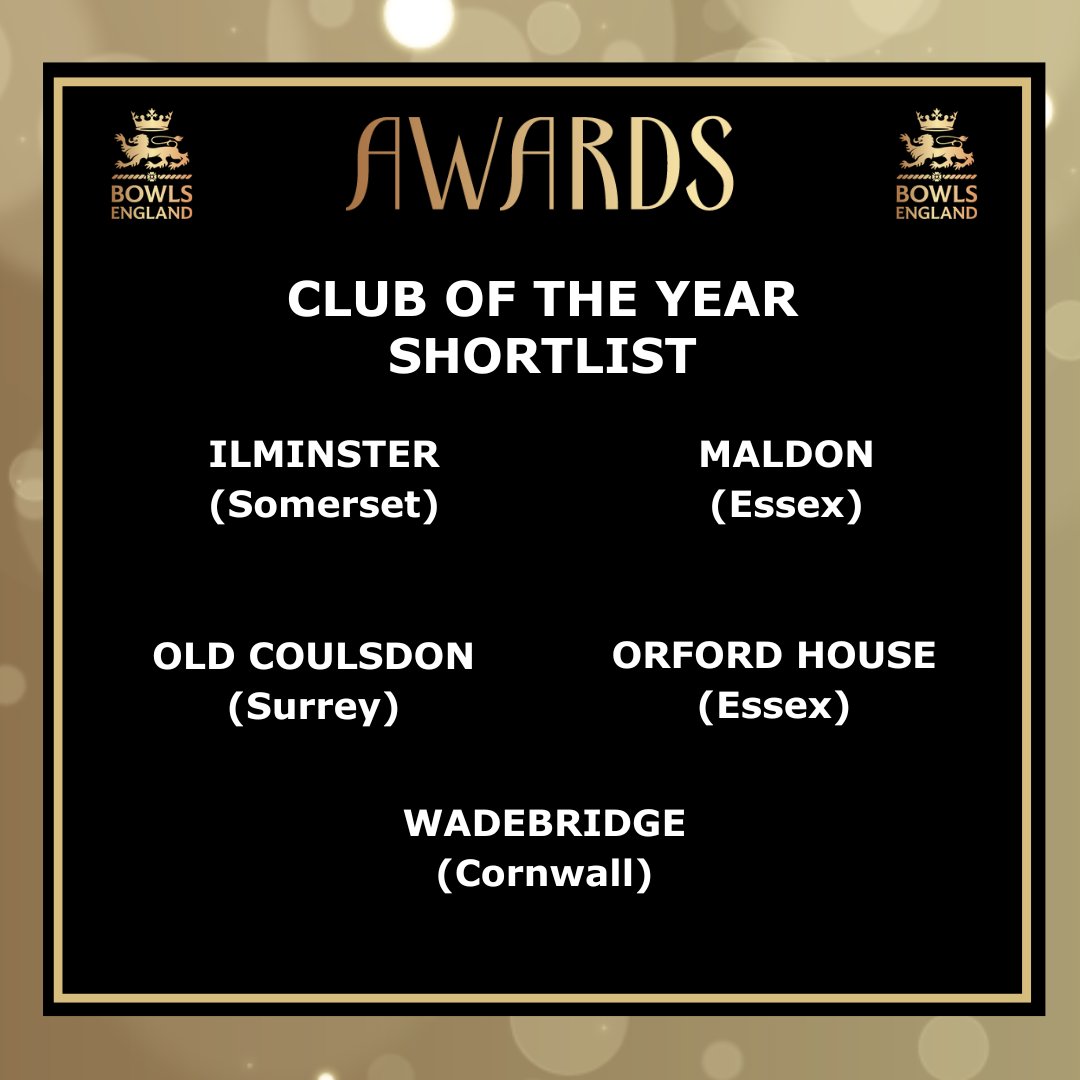 BowlsEngland's tweet photo. Club of the Year shortlist!

Read about the outstanding efforts from our shortlisted clubs🔽
https://t.co/LAJZMXwMxc

Be part of a special evening and celebrate with the bowls community at the Bowls England Awards 🔽
https://t.co/OJehVYoazj https://t.co/9O9TVx0q1J