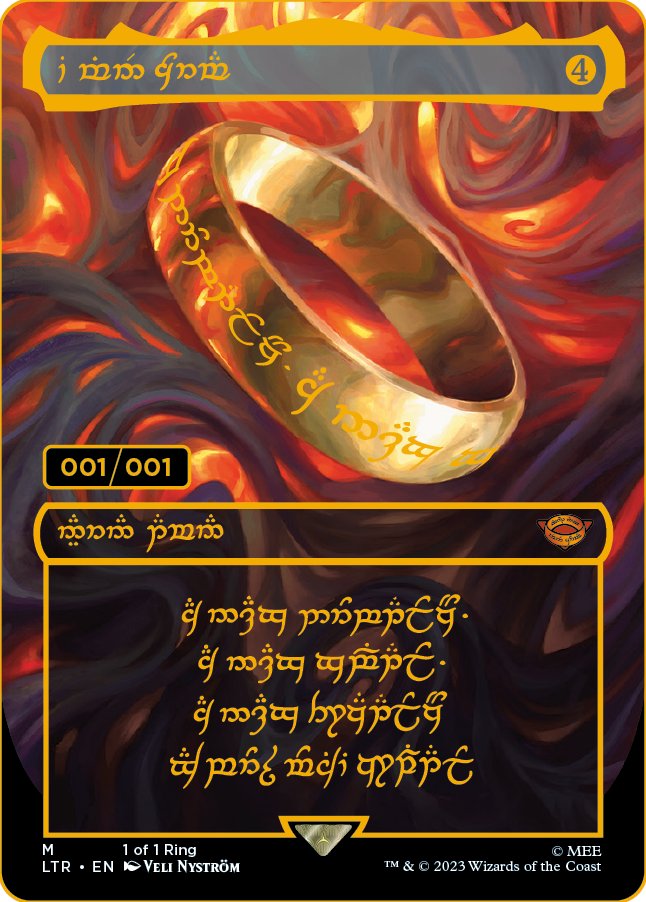 CubeCommon's tweet photo. There was discussion about restricting The One Ring for flavor reasons, but the true flavor-win would have be banning it, but with the exception of allowing only the 001/001 The One Ring. @PostMalone would be play at all of the large MagicCons.

#mtg #wotc https://t.co/UC70v706SS