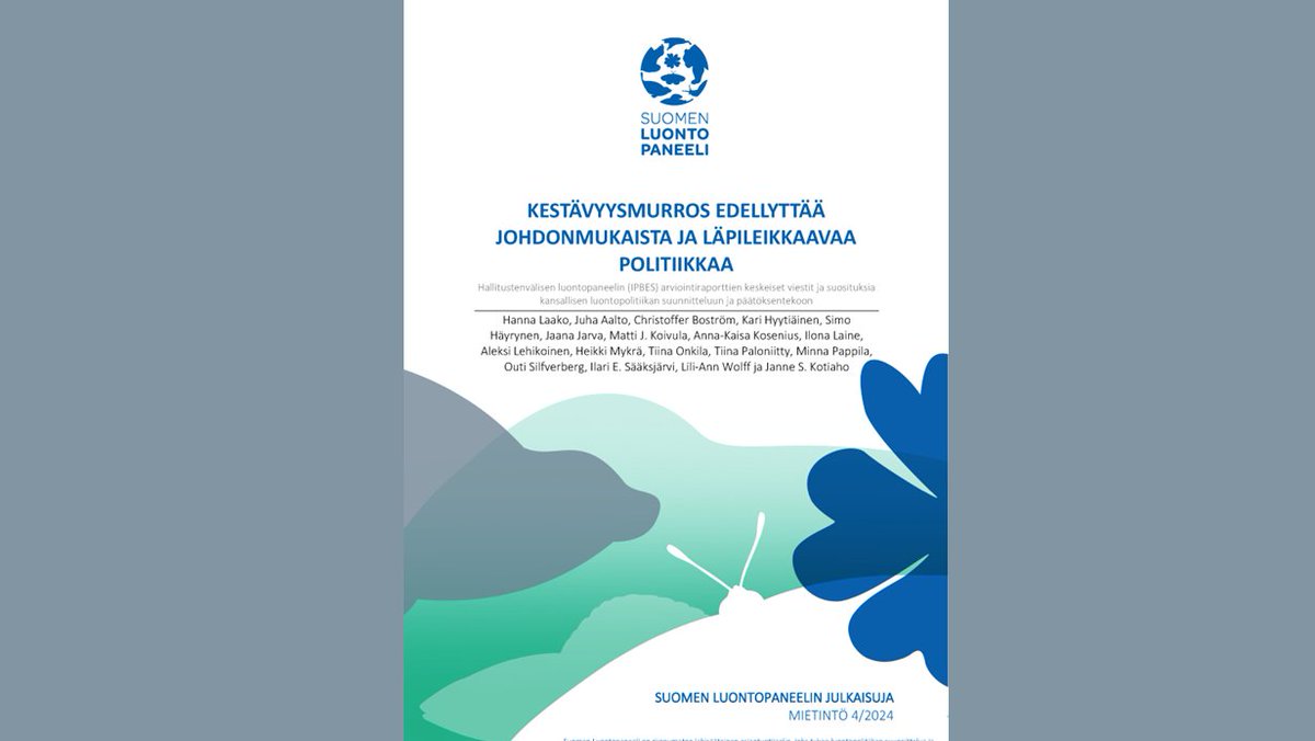 Kestävyysmurros edellyttää johdonmukaista ja läpileikkaavaa politiikkaa.

<a href="/IPBES/">ipbes</a> julkaisi kaksi laajaa arviointiraporttia – Luontopaneelin mietintö nostaa niistä keskeiset viestit ja antaa suosituksia Suomen päätöksentekoon.

Tässä nostot🧵

Lue lisää
👉  luontopaneeli.fi/ajankohtaista/…