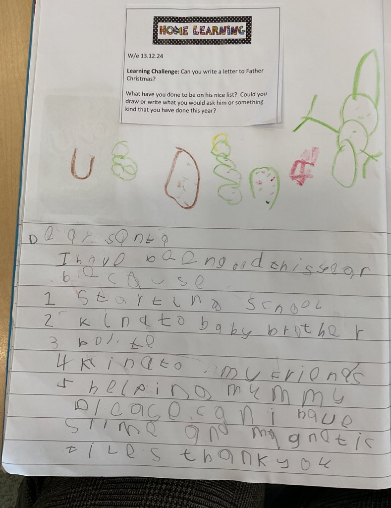 bumblebees_MRPA's tweet photo. Look at this wonderful letter to Father Christmas! Well done Elijah! @MRPAeyfs https://t.co/3VM0SXdQQS