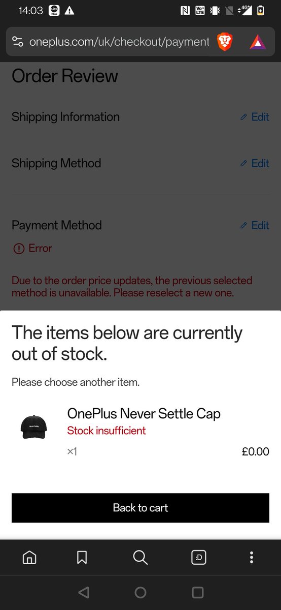 solo12134's tweet photo. @oneplus so disappointed, I had this in my cart and tried paying with my code and still didn't get it. This was for your £99 for £1 offer. So disappointed! https://t.co/ykGRW65qfa