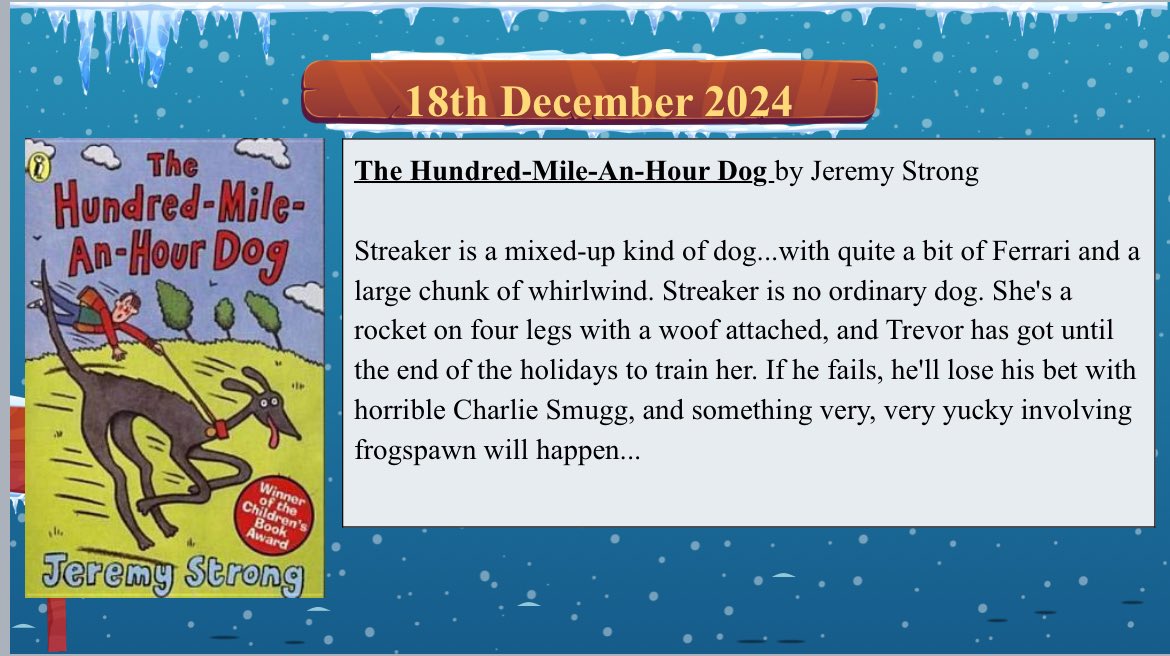 Our book from the reading calendar today is the hilariously funny ‘The-Hundred-Mile-An-Hour-Dog’ <a href="/1Penydre/">Pen y Dre High School</a> <a href="/PenYDreEnglish/">Saesneg Pen y Dre English</a>
