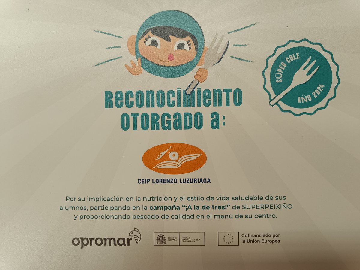 Hoy se ha celebrado el acto final del Proyecto ¡A la de 3! en el que el Centro ha sido reconocido como Super Cole Año 2024, galardón otorgado por el Director de la Casa de Galicia, el Gerente de Opromar y por la Secretaria General de Pesca. ¡Enhorabuena a todos