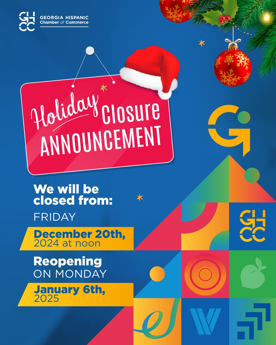 GHCC_news's tweet photo. 🎄 Holiday Closure Announcement 🎄
As we celebrate the season, the @GHCC_news will be closed from December 20th, 2024, to January 6th, 2025.
We wish you and your loved ones a wonderful #holidayseason filled with joy and success. We can’t wait to see you in the #newyear!
#GHCC https://t.co/jYLC396vaL