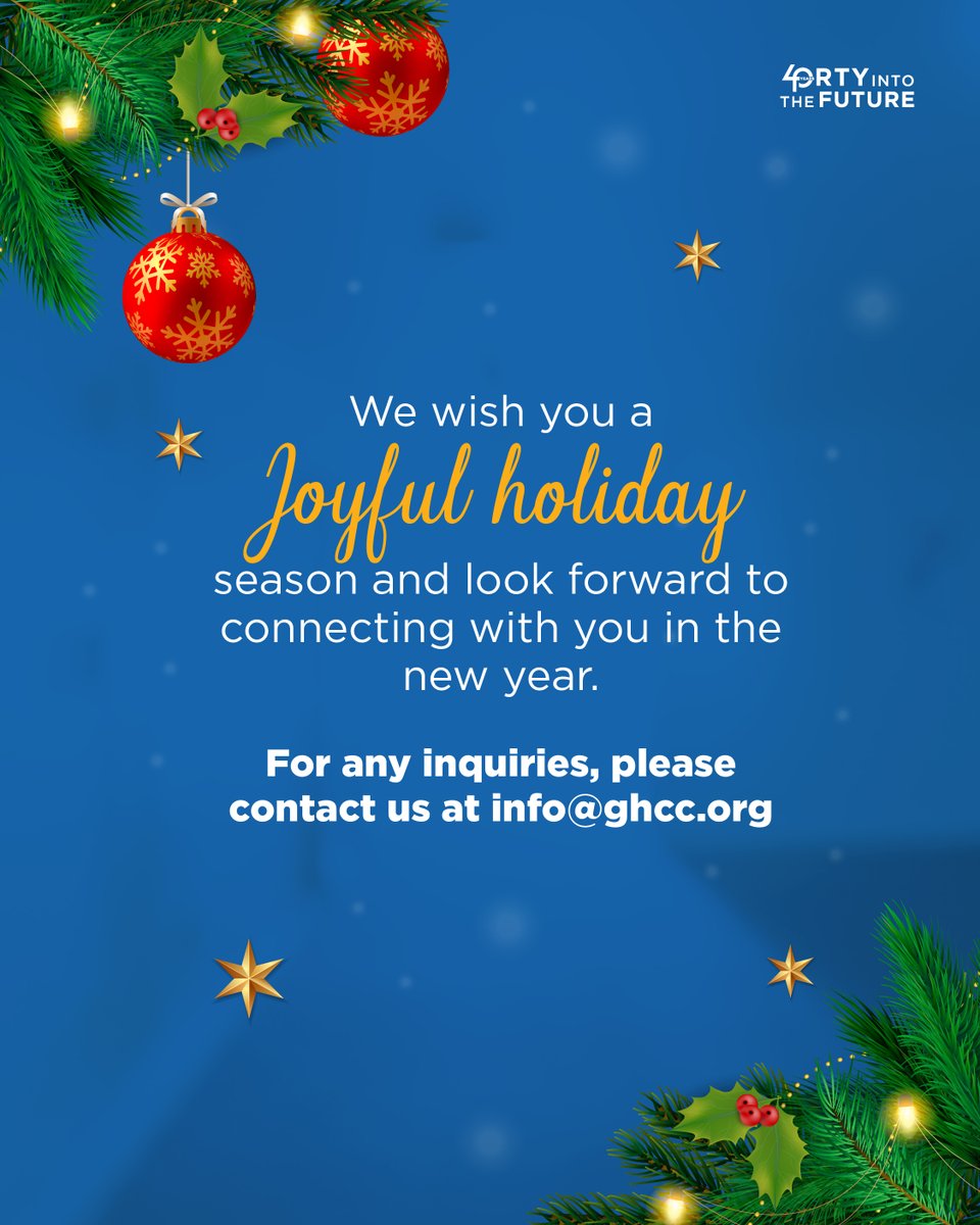 GHCC_news's tweet photo. 🎄 Holiday Closure Announcement 🎄
As we celebrate the season, the @GHCC_news will be closed from December 20th, 2024, to January 6th, 2025.
We wish you and your loved ones a wonderful #holidayseason filled with joy and success. We can’t wait to see you in the #newyear!
#GHCC https://t.co/jYLC396vaL