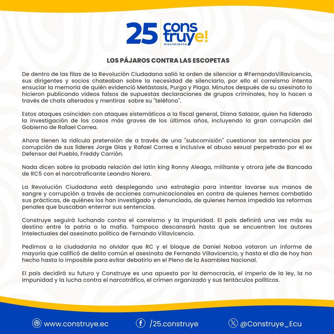 ConstruyeAzuay's tweet image. Te invitamos a leer el boletín de prensa de la única organización politica que en realidad combate a la mafia y los seguirá combatiendo. 

#LaPatriaoLaMafia
#NoImpunidad