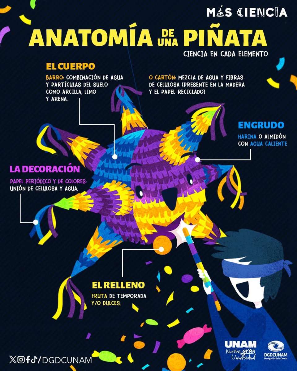 Aquí te compartimos la anatomía de una piñata.

Dale, dale, dale...🎊

#MásCiencia