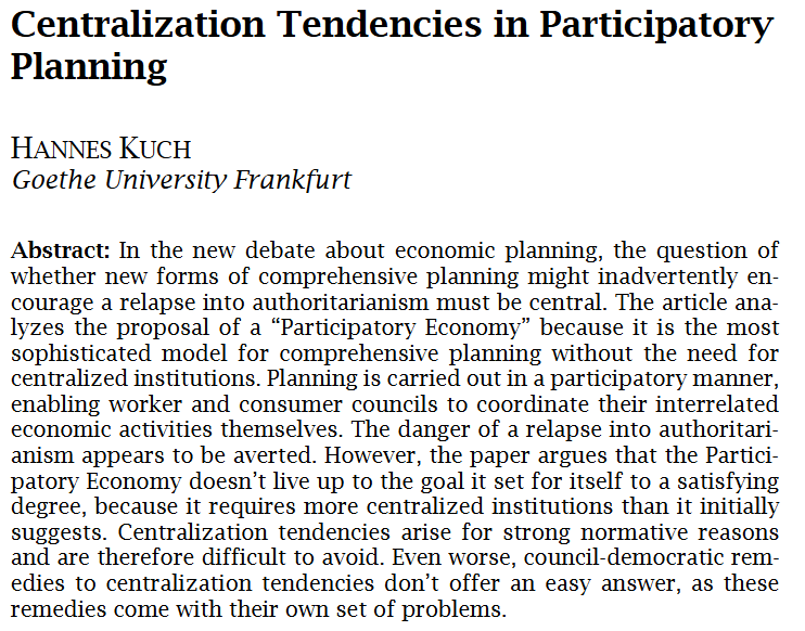ErasmusJPE's tweet image. Now on first view: 'Centralization Tendencies in Participatory Planning' by Hannes Kuch: ejpe.org/journal/articl…. This is part of the upcoming special issue on Democratic Economic Planning.
