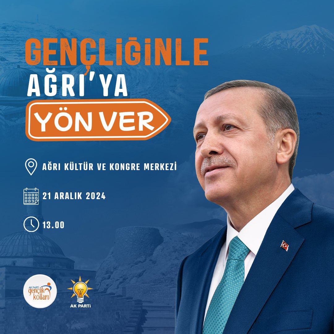 İl Gençlik Kolları 7. Olağan Kongresi’ne davetlisiniz❗️

📅 Tarih: 21 Aralık 2024 Cumartesi
⏰ Saat: 13:00
📍 Yer: Ağrı Kültür ve Kongre Merkezi

“Gençliğinle Ağrı’ya Yön Ver” 🎯